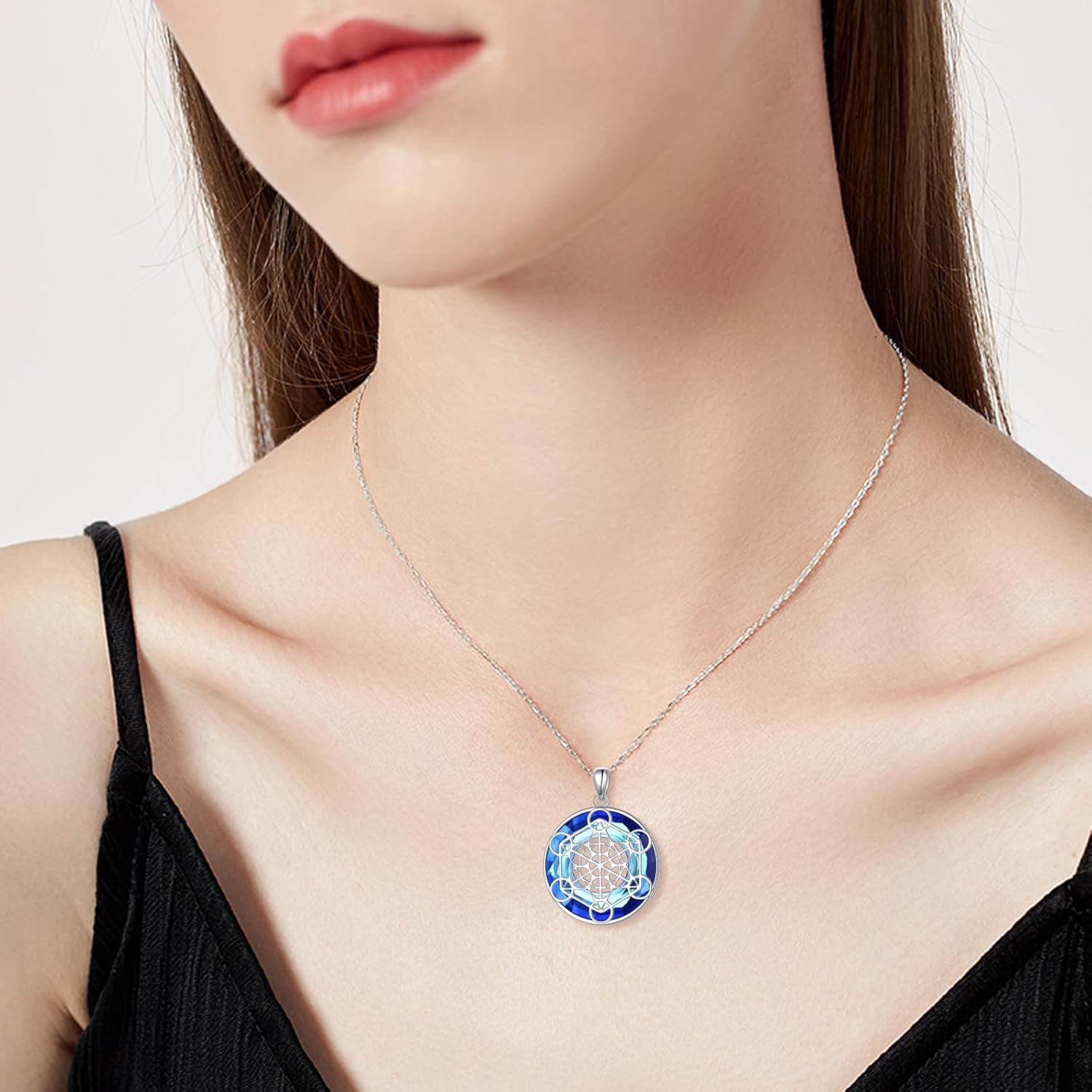 Alphm Metatron Cube Necklace 925 Sterling Sliver Sacred Geometry Seals of Archangel Angel Pendant with Austrian Crystal Sacred Geometry Jewelry for Women Men - Image 3