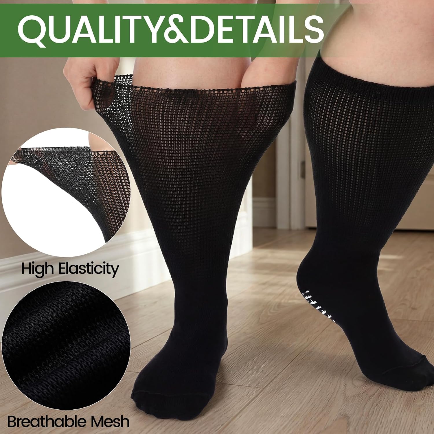 Cuffbow 5 Pairs Extra Wide Bamboo Viscose Diabetic Non-binding Socks for Women Men for Swollen Feet Neuropathy Edema
