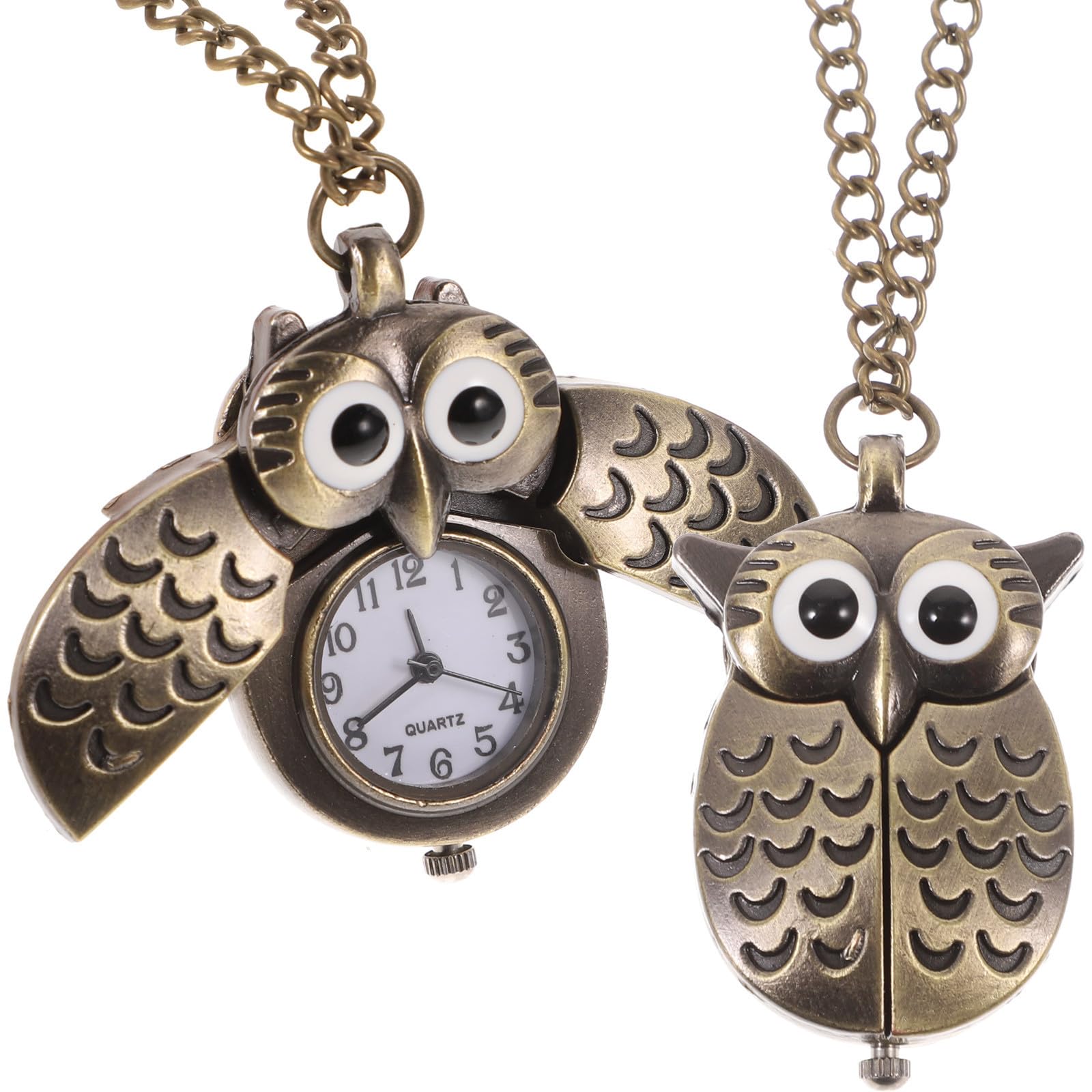 Reloj de bolsillo vintage WOONEKY con diseño de búho en aleación de cuarzo, lote de 2 piezas 8