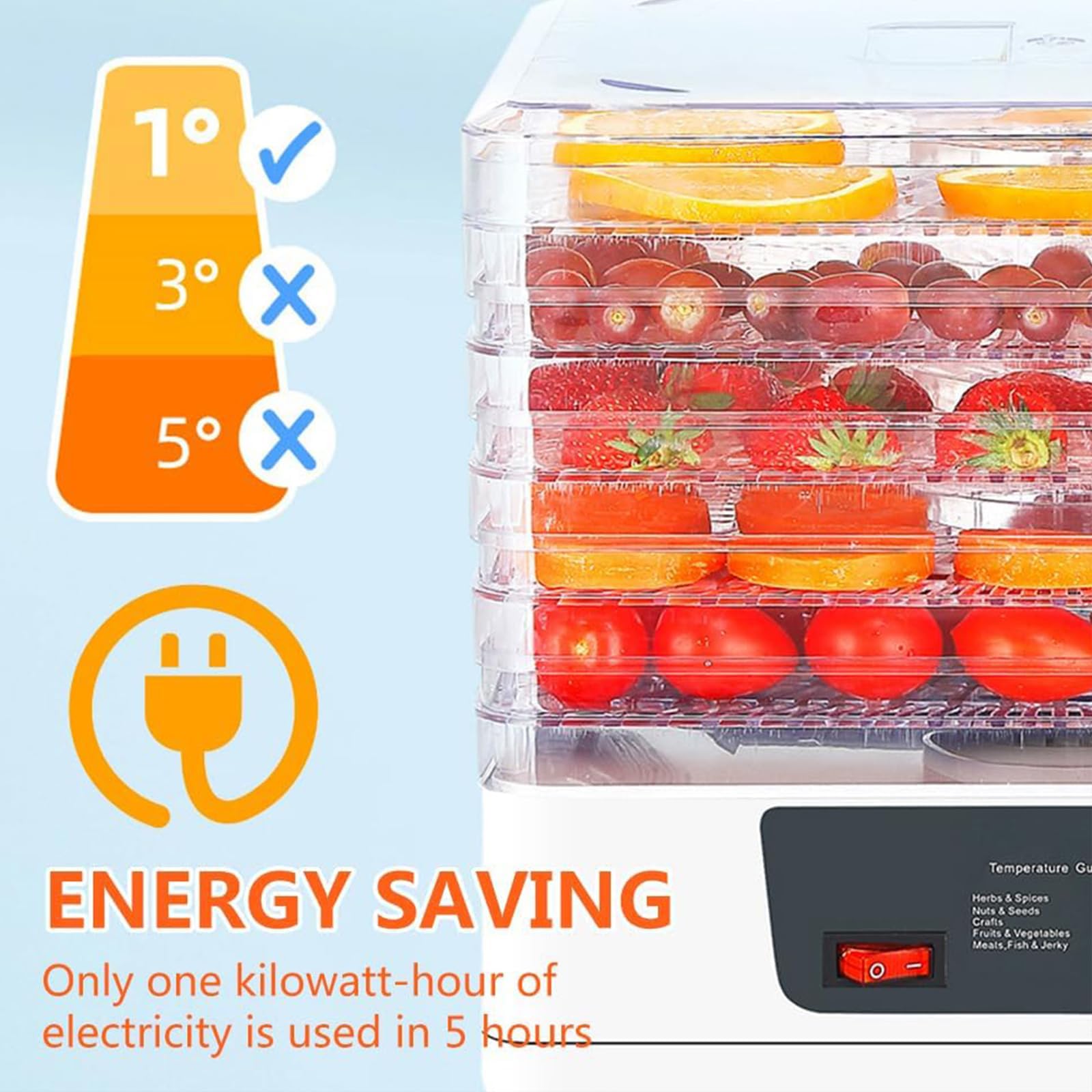 Suszarka Do żywności 5-poziomowa, Elektryczna Suszarka Do żywności O Mocy 350 W Z Regulacją Temperatury I Równomiernym Obiegiem Ciepła, Kompaktowa Suszarka Do Owoców, Mięsa I Warzyw