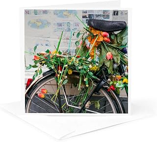 3dRose Greeting Card - Netherlands, Amsterdam. Bicycle covered in tulips - Bicycles