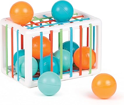 Ludi - Cube De Manipulation - Jouets D'Éveil Bébé - Dès 10 Mois - Développe La Réflexion, La Motricité Fine, Le Toucher & La Découverte - 1 Cube Élastique + 12 Balles Oranges & Bleues Au Son Rigolo