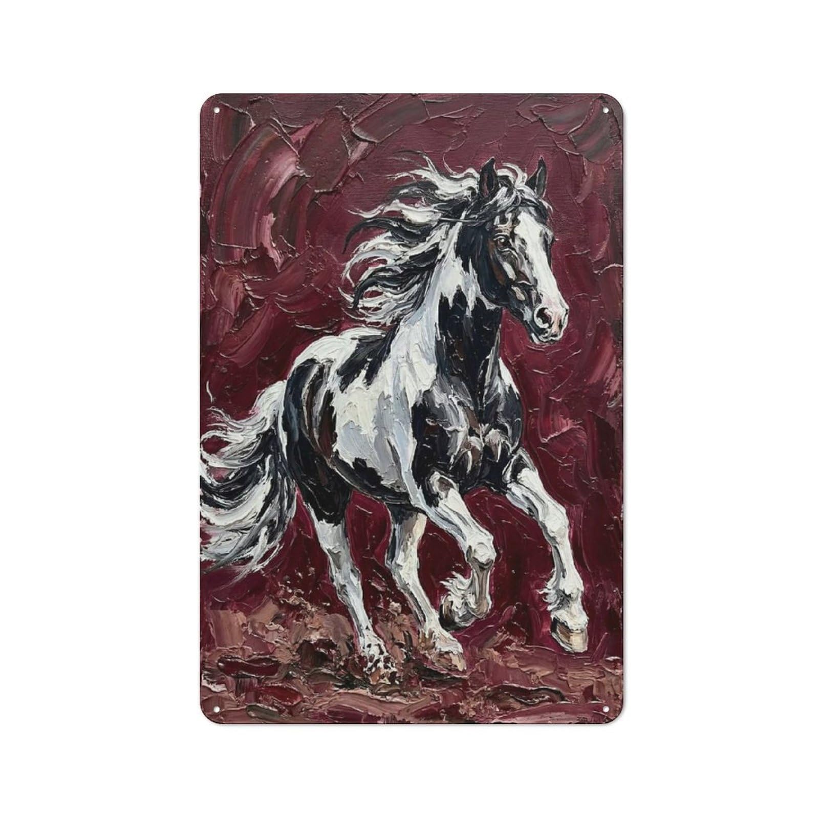 Junmoney Style-12 Tin Sign 30X20cm With Galloping Paint Horse Painting For Workshop Wall, Retro Decor, For Metal Sign Collectors, For Cafés, Pubs And Restaurants