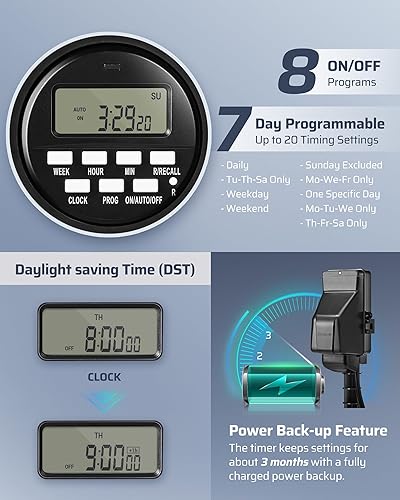 Miniatura 2 de DEWENWILS - Temporizador digital para exteriores, temporizador de tiempo multi-zócalo, impermeable, 6 salidas de jardín, cable de extensión de 6 ft,