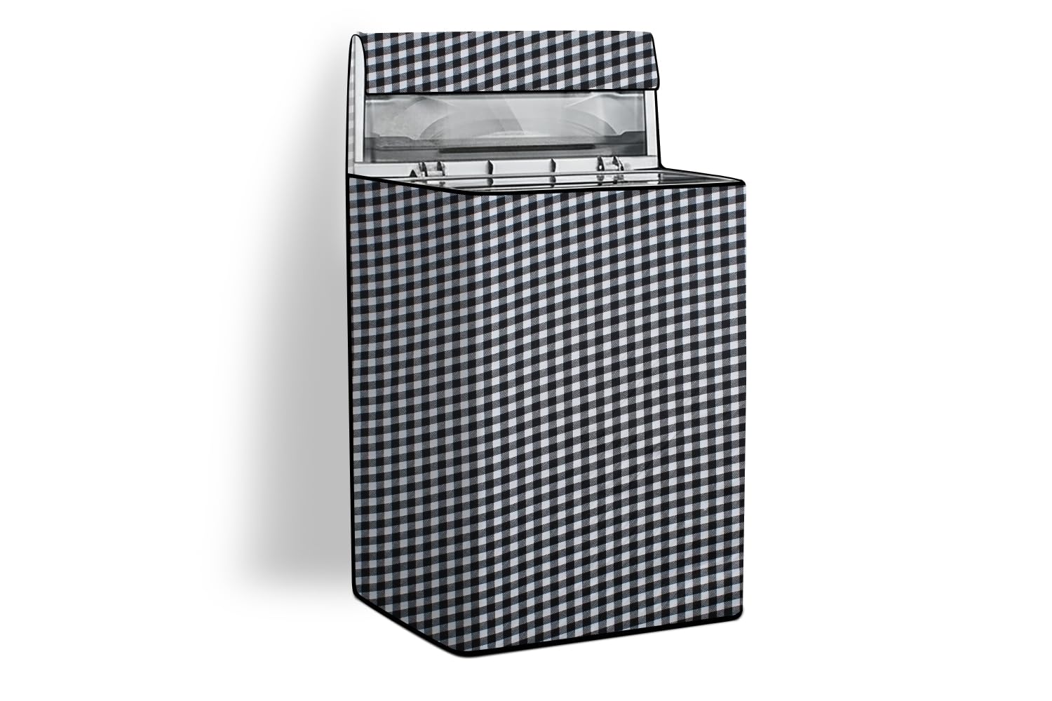 Stylista Polyester Top Load Fully Automatic Washing Machine Cover Compatible for Midea 6.2 kg, 6.5 kg, 7.2 kg, 7.5 kg & 8.5 Kg, Gingham Pattern Black & Grey