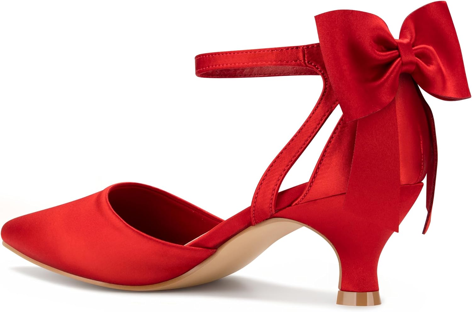 Carcuume Women's Kitten Heels with Bow Closed Toe Sandals Ankle Strap Wedding Pump Shoes - Image 2