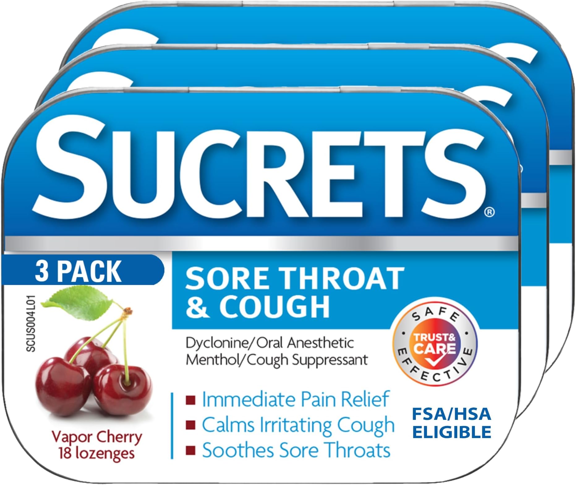 Sucrets Lozenges, Sore Throat & Cough Vapor Cherry, 18 ct (Pack of 3)