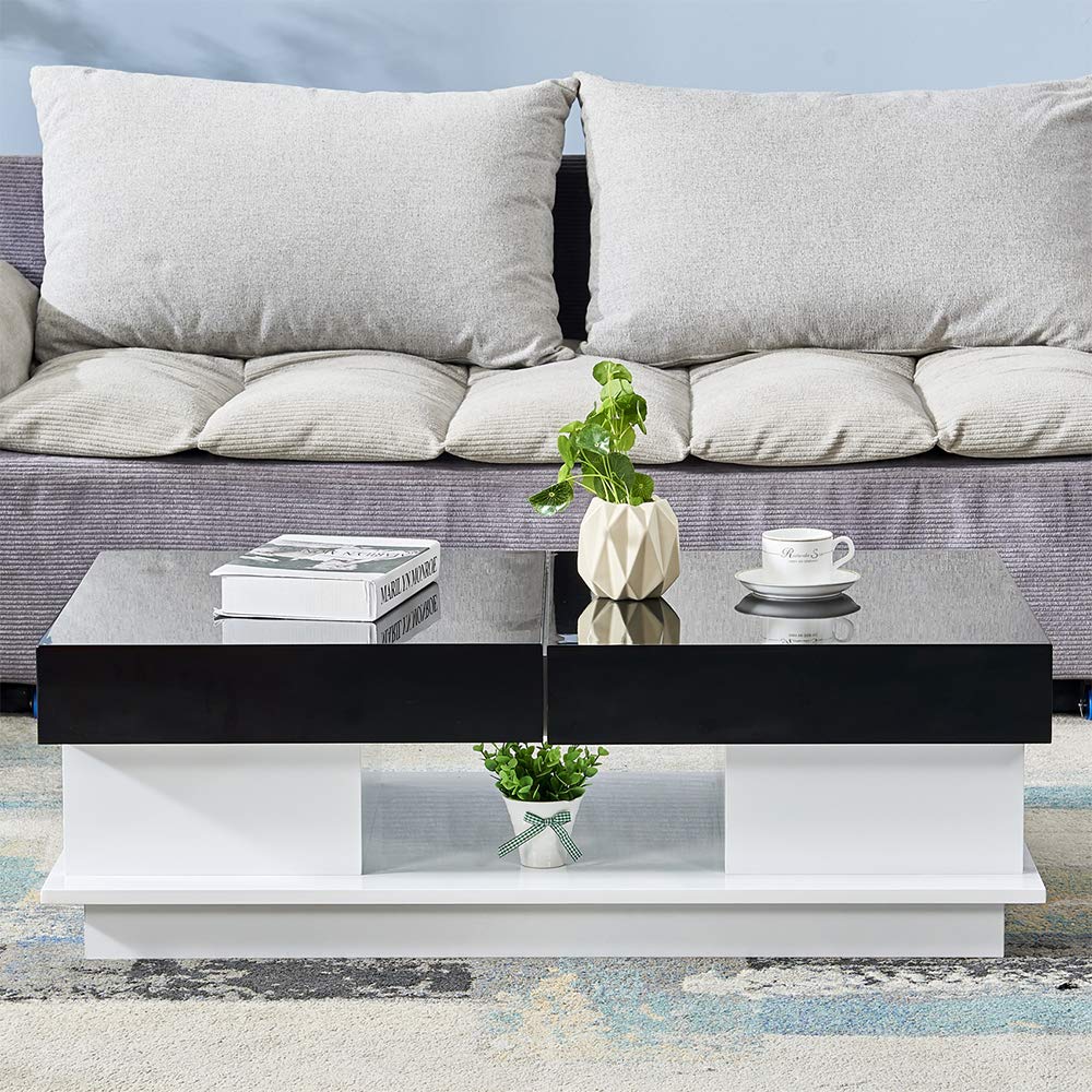Buy BOJU 3FT Modern High Gloss Coffee Table Black with Storage