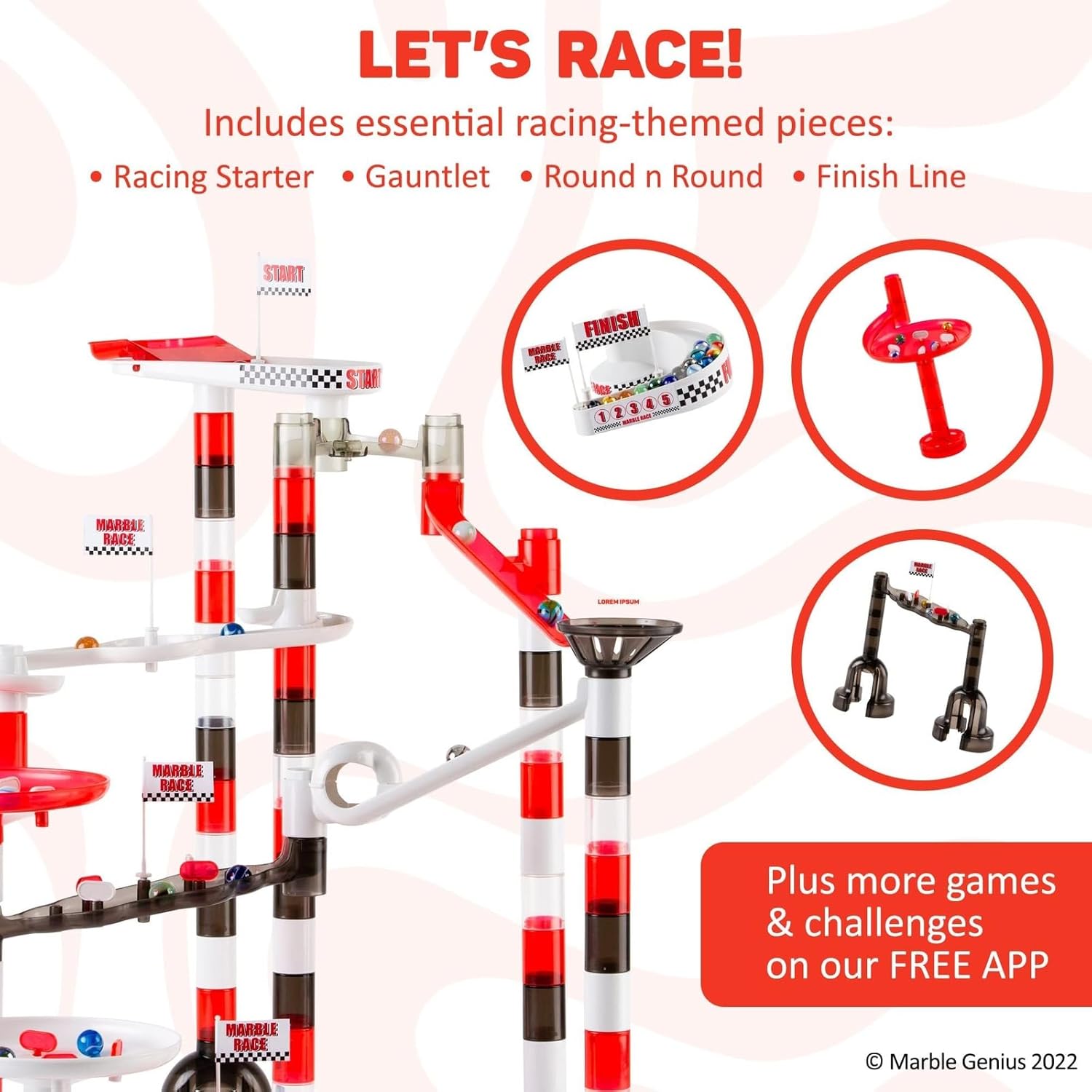 Marble Genius Marble Run Racing Set: 125-Piece Marble Run Racing Set Toys for Kids, Marbles Maze Tower Building Blocks, Marbles Race Track Rolling Game, Educational Learning STEM Toy Gift