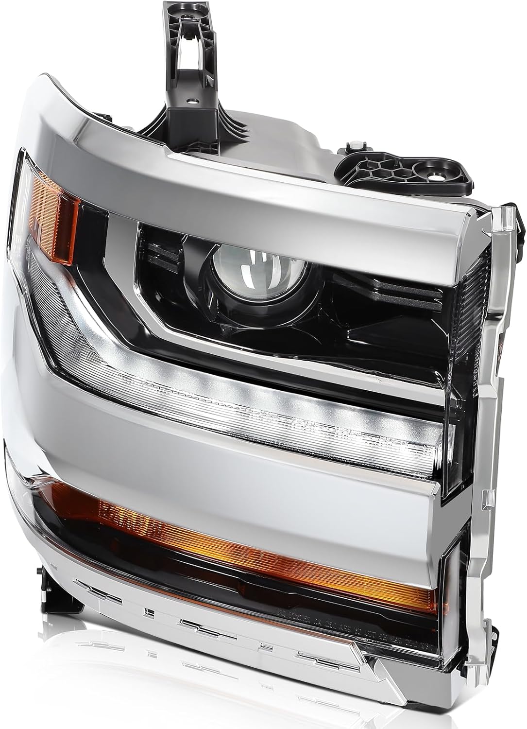Headlight Assembly Fit For 2016-2018 For Chevy Silverado 1500 DRL Xenon HID Projector, Color :Chrome Driver and Passenger Side 84388723 GM2502445