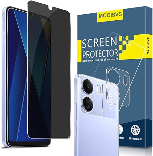 Protector de pantalla de vidrio templado de privacidad para Xiaomi Poco C65 (2+2 unidades) + protector de lente de cámara (2 paquetes), película de