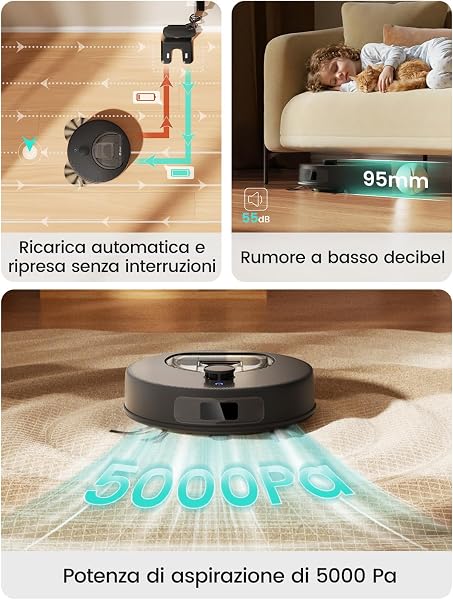 Lefant M330 Plus Robot Aspirapolvere Lavapavimenti con Mappatura, Aspirazione 5000Pa, 160min, Senza Grovigli, Autonomia 160min, Evita Tappeti, WiFi App Alexa, Ideale per Animali e Pavimenti Duri - 3