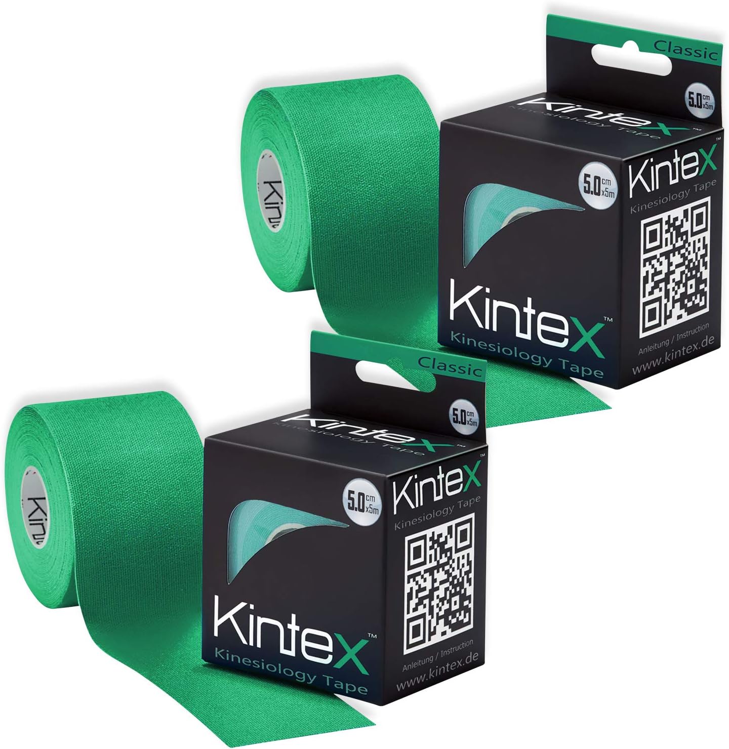 Kintex Kinesiology Classic Physio Therapy Tape 5 cm x 5 m Green 2 Rolls, 5m x 5cm