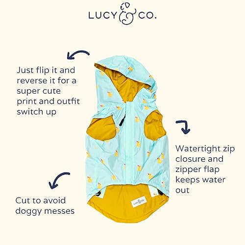 Vista 5 de Lucy & Co. Lucky Ducky - Impermeable reversible para perros y mascotas - Impermeable para perros - Poncho ajustable a prueba de agua para caninos