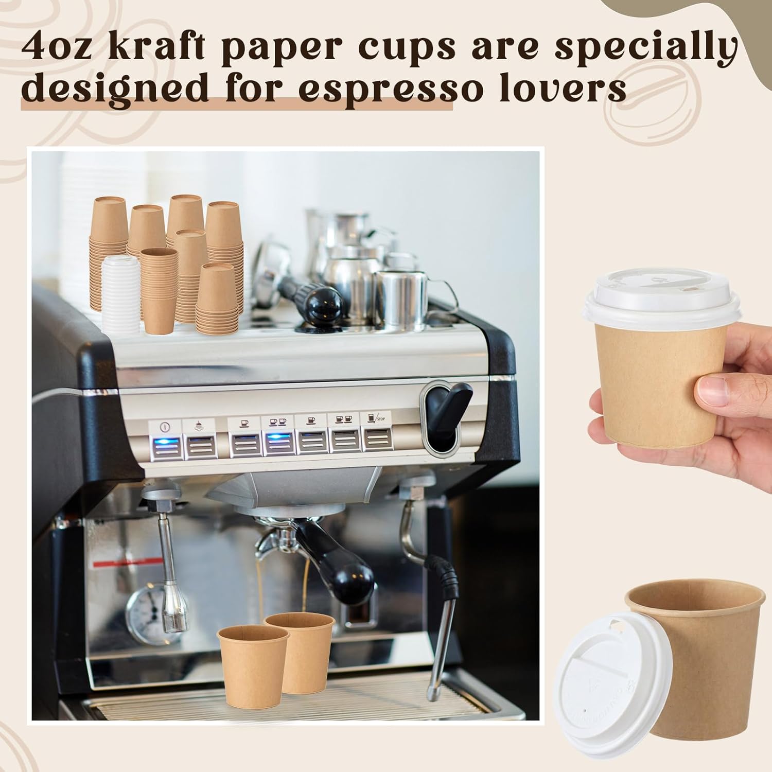 100 Sets 4 oz Disposable Espresso Cup with Lids Mini Coffee Paper Shots Cups for a Shot, Espresso, Tea, Hot Chocolate and Cold Beverages for Travel Office