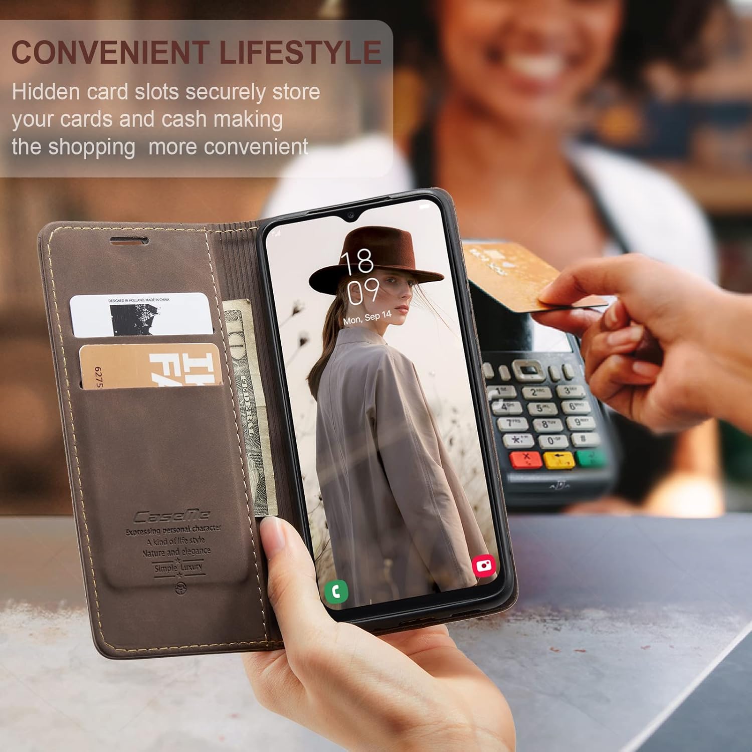 for Samsung Galaxy A13 4G/5G Case, Flip Wallet Leather Case with Card Holder Magnetic Closure Shockproof Kickstand Protective Phone Cases Cover for Samsung Galaxy A04s,Coffee - Image 4