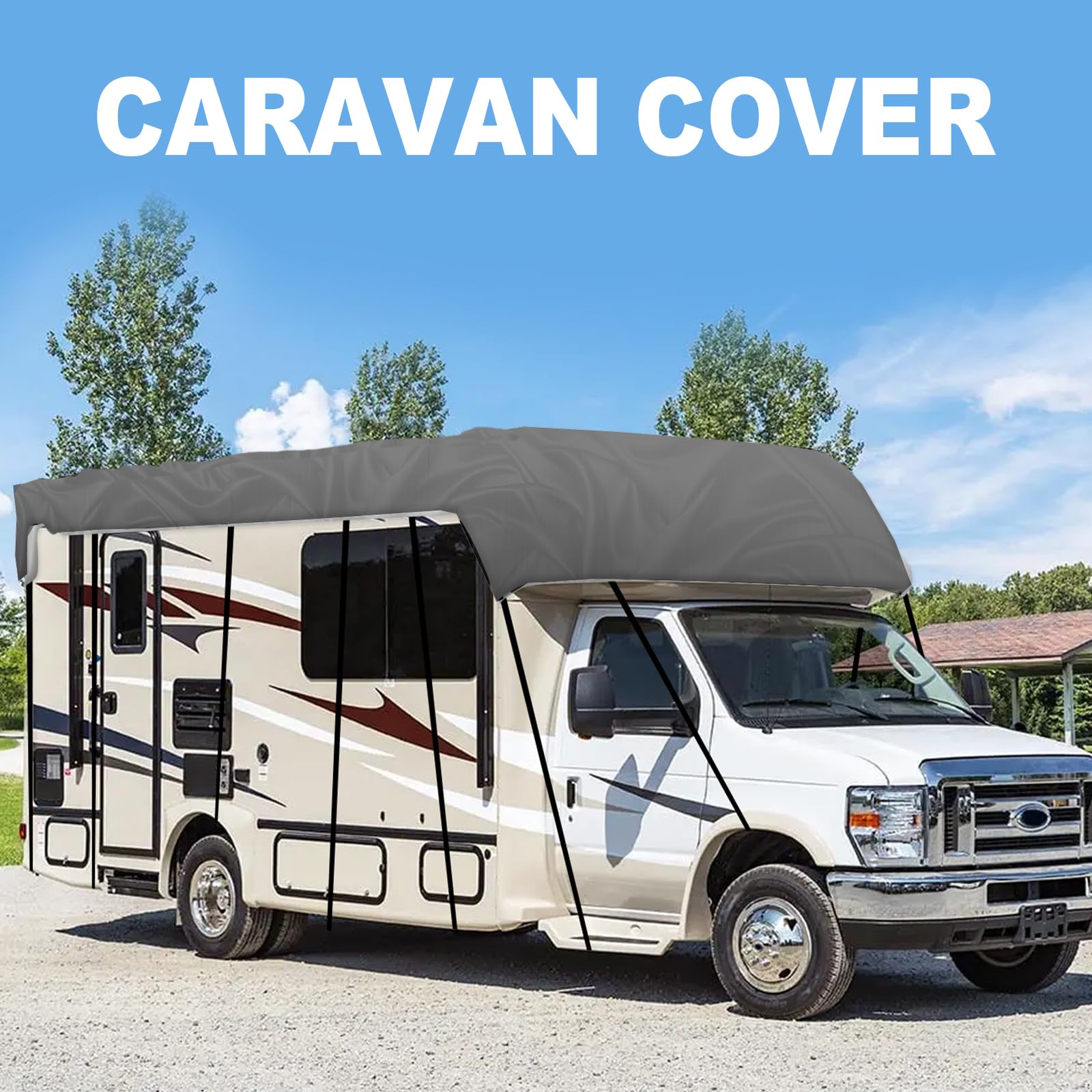 NEWFUN Telo Copri Camper, Telo Universale 210D per Caravan Universale, Protezione UV, Protezione dal Sole, Protezione Dalla Neve, Protezione dal Gelo (7.5M)