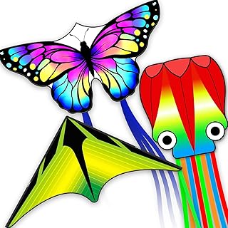 Kites for Kids & Adults,Large Kite for Beginners, Kites for Kids Ages 4-8,Outdoors Activities with Complete Handle, 328ft Kite String & Accessories (L Grassland,HG Butterfly,QC Octopus, 3)