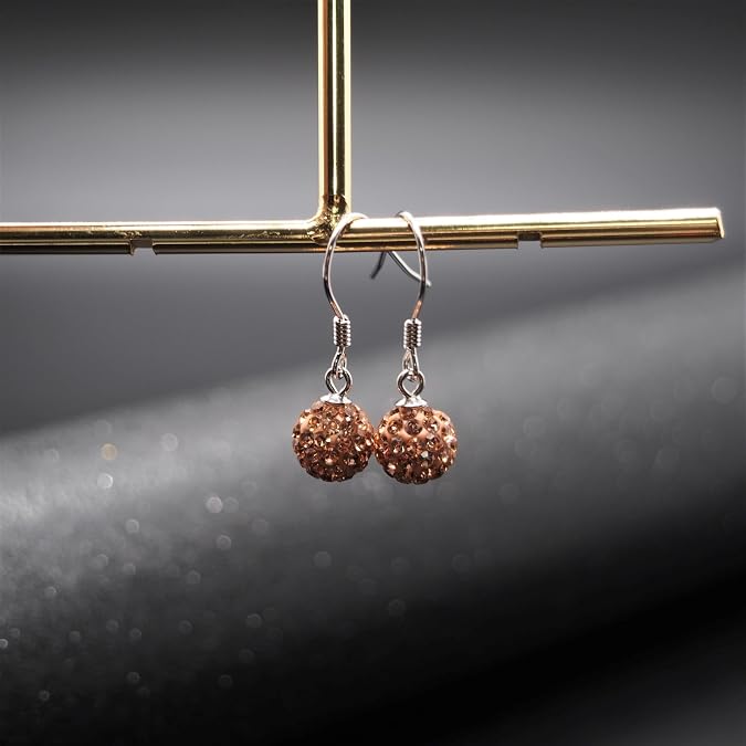 Red/Beige/Violet/Black/White/Pink Crystal Disco Ball Clay Beads Shamballa Long Tassel Dangle Earrings, 925 Sterling Silver Drop Threader Hook Earrings for Women, 8MM
