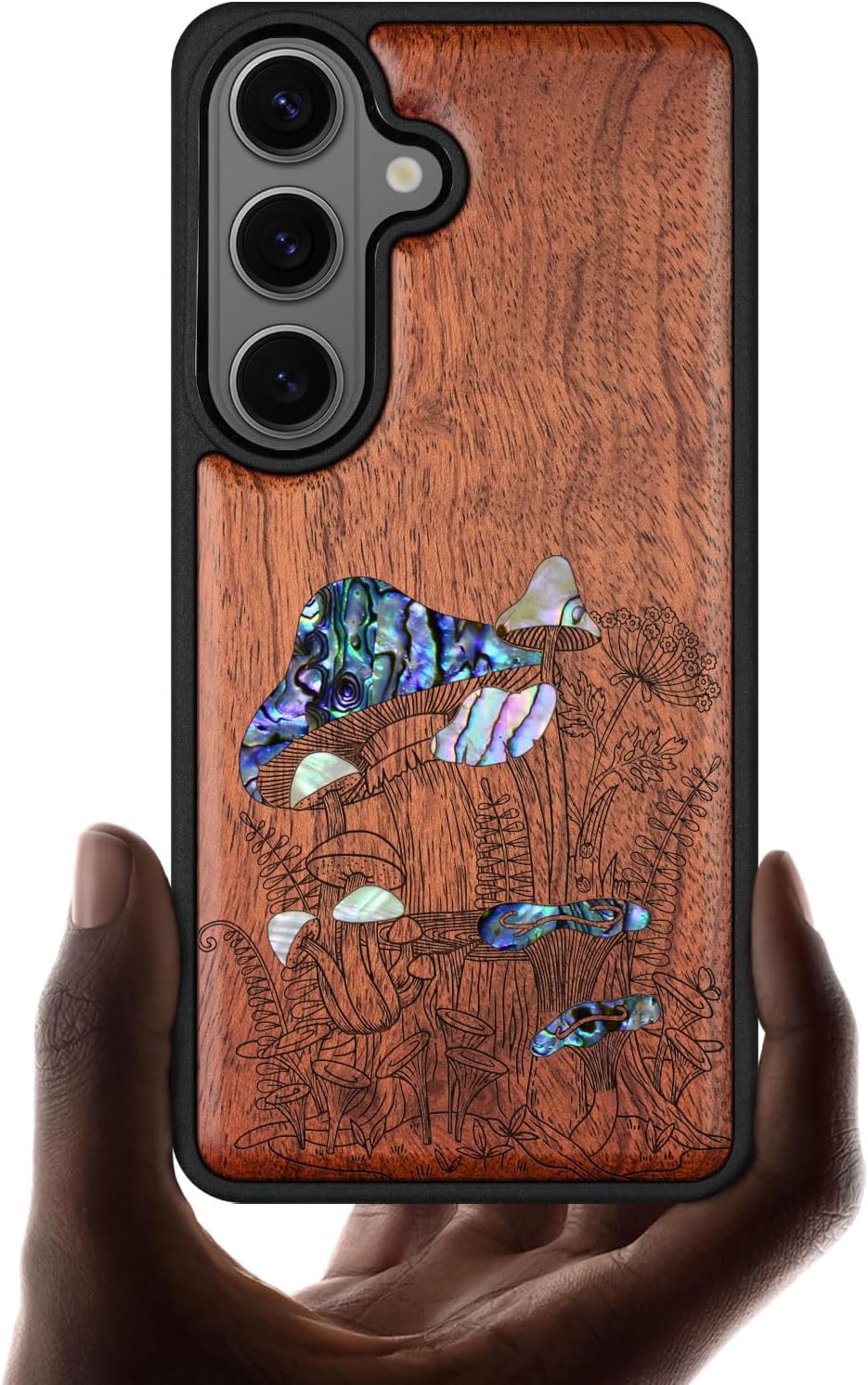 Carveit Magnetic Wooden Case for Galaxy S26+ / S26 Plus Case, Wood Artisan Engraved & Handmade Shell Inlaid, Compatible with MagSafe Wireless Chargers (Fern Leaves & Herbs) Walnut
