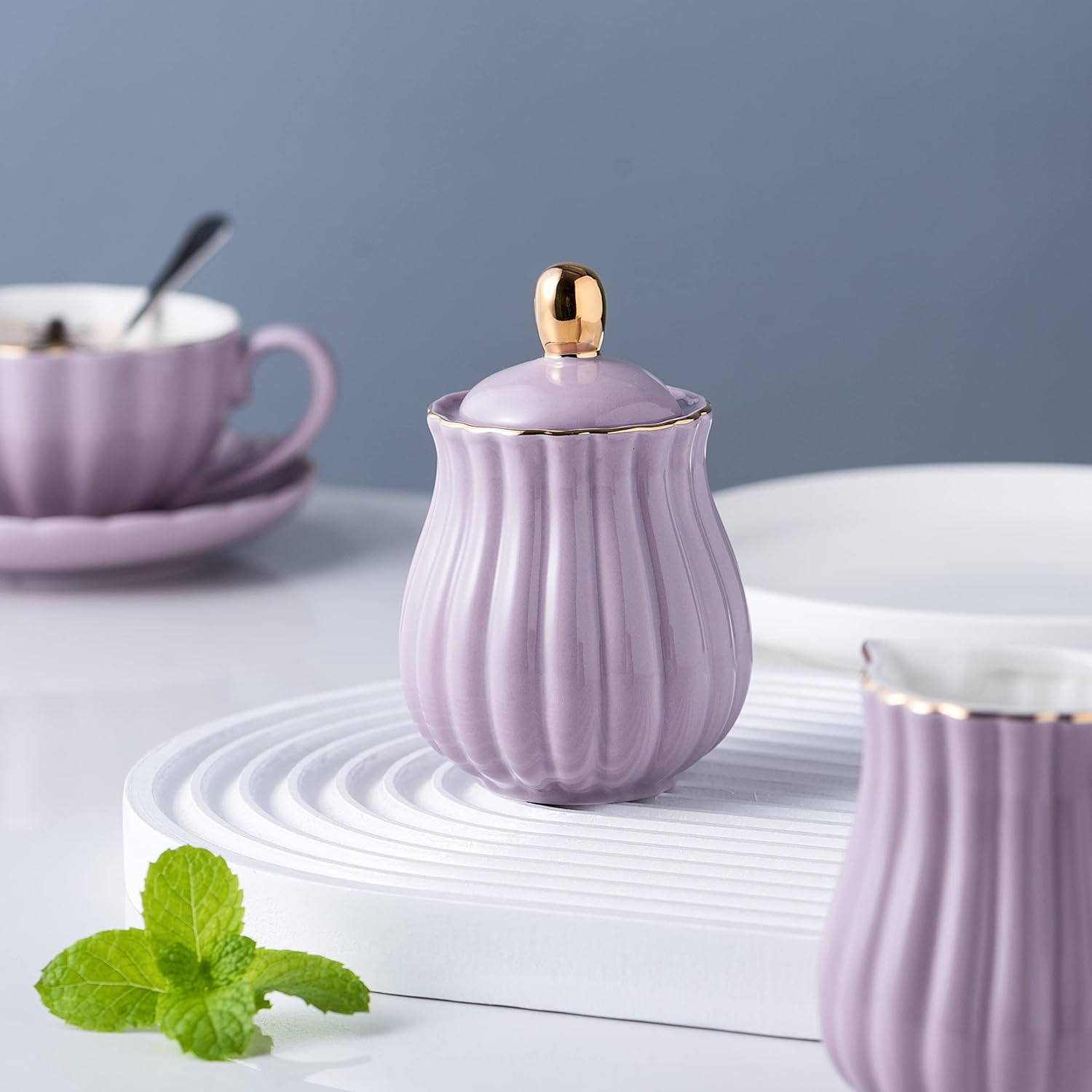 Jusalpha Fine China Purple Teapot and Creamer Sugar Bowl Set, TW (Purple)