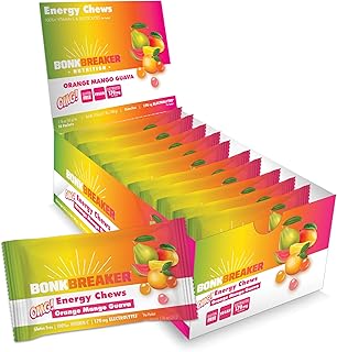 Bonk Breaker Energy Chews with Electrolytes | 80 Energy Gummies | Energy Chews for Running, Cycling, Endurance | Electrolyte Gummies | Orange Mango Guava Flavor | 10 Packets, 8 Count per Packet