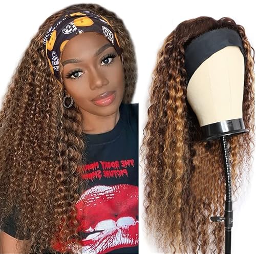 Ombre Wig Honey Blonde Wig 22 Inch 4/27 Highglight Wig Headband Wig Human Hair Deep Wave Headband Wig Curly Wig Colored Wigs