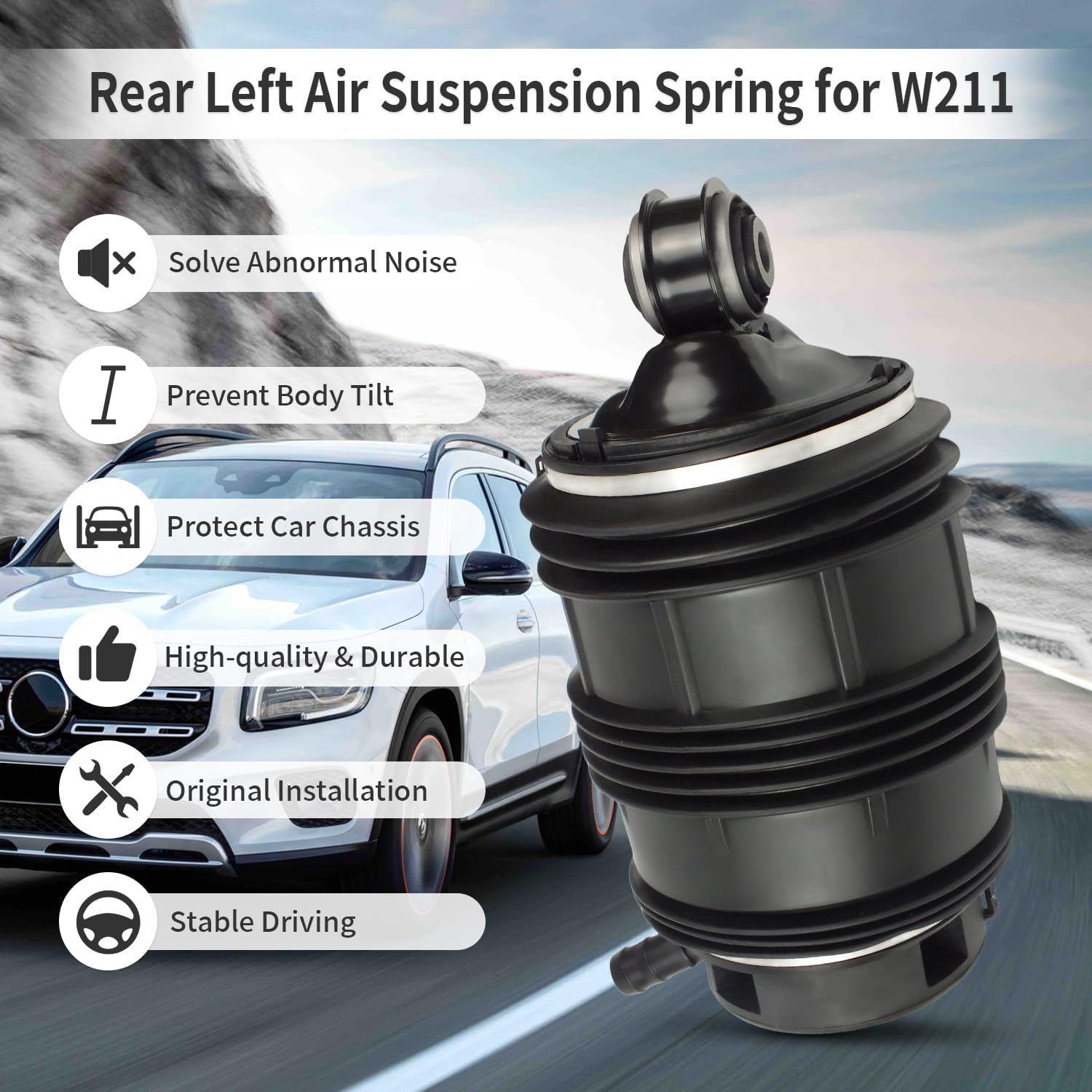 Rear Air Suspension Spring Bag Left 2113200725 Compatible with 2003-2011 Mercedes-Benz W211 W219 2-MATIC CLS500 CLS550 E280 E300 E320 E350 E500 E550 E55 AMG (W211-Left)