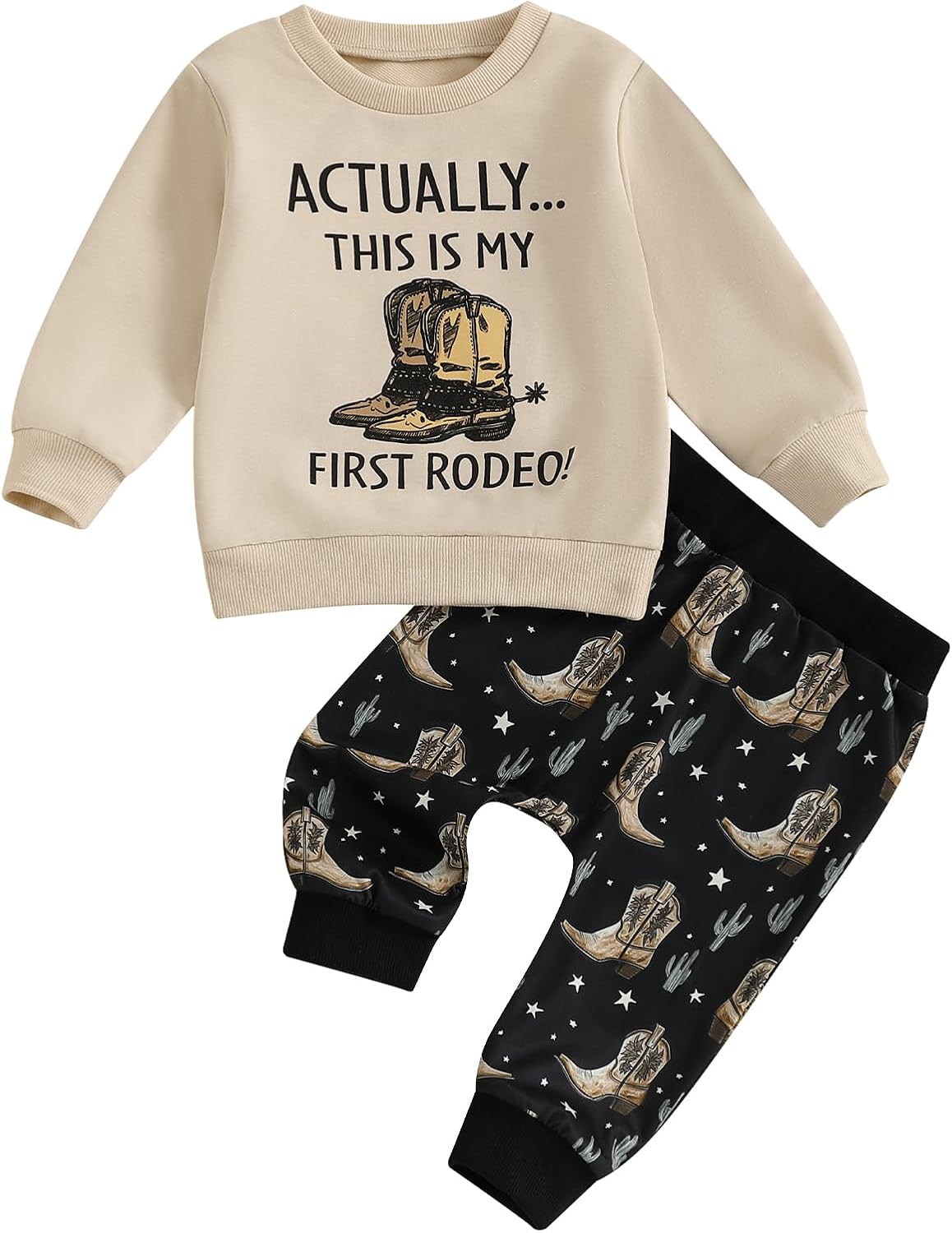 My First Rodeo Outfit Infant Toddler Baby Boy Long Sleeve Shirts with Pants 2Pcs Western Winter Clothes