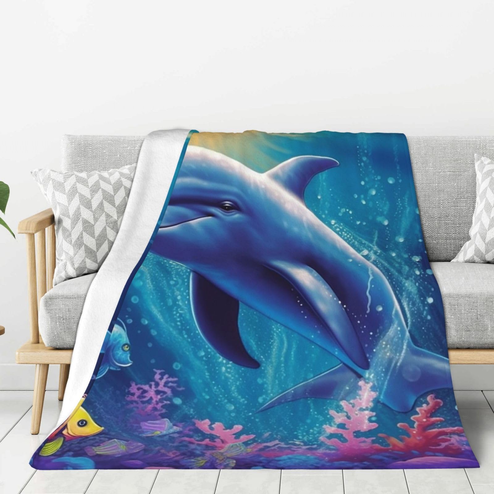 Cute Dolphin Throw Blanket Plush Flannel Fleece Blanket, Soft Lightweight Cozy Blankets 40"X30" for Bed Couch Sofa Travel