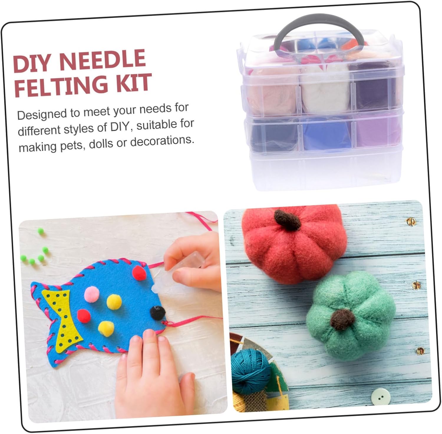 TOPPERFUN Wool Felt Craft Kit Embroidery Felting Needles Flocking Kit for Beginners Pros