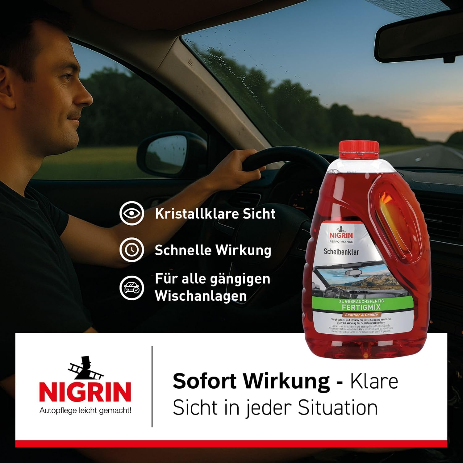 Nigrin 20427 Performance Windscreen Clear Leather & Cookie Ready-to-Use 3 Litres image 4