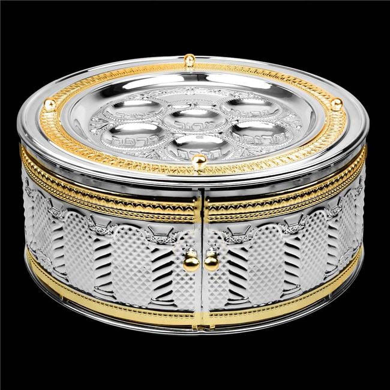 6 x 15 in. 3 Tier Silver Plated & Gold Royal Palace Design Seder Plate