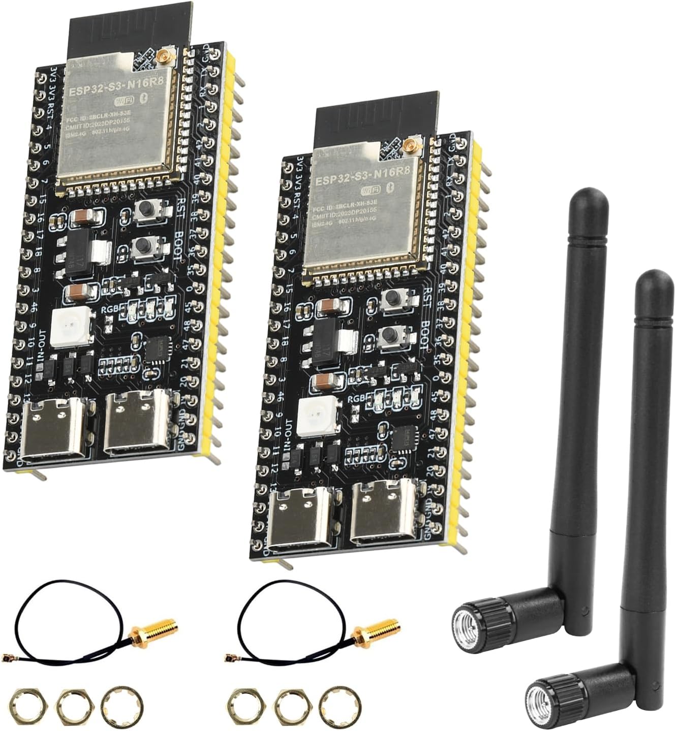 ESP32 S3 N16R8 DevKitC-1 Module, for ESP32 S3 Development Boards with WiFi, Bluetooth 5.0 for Arduino, USB C with Antenna + IPEX (2 PCS)