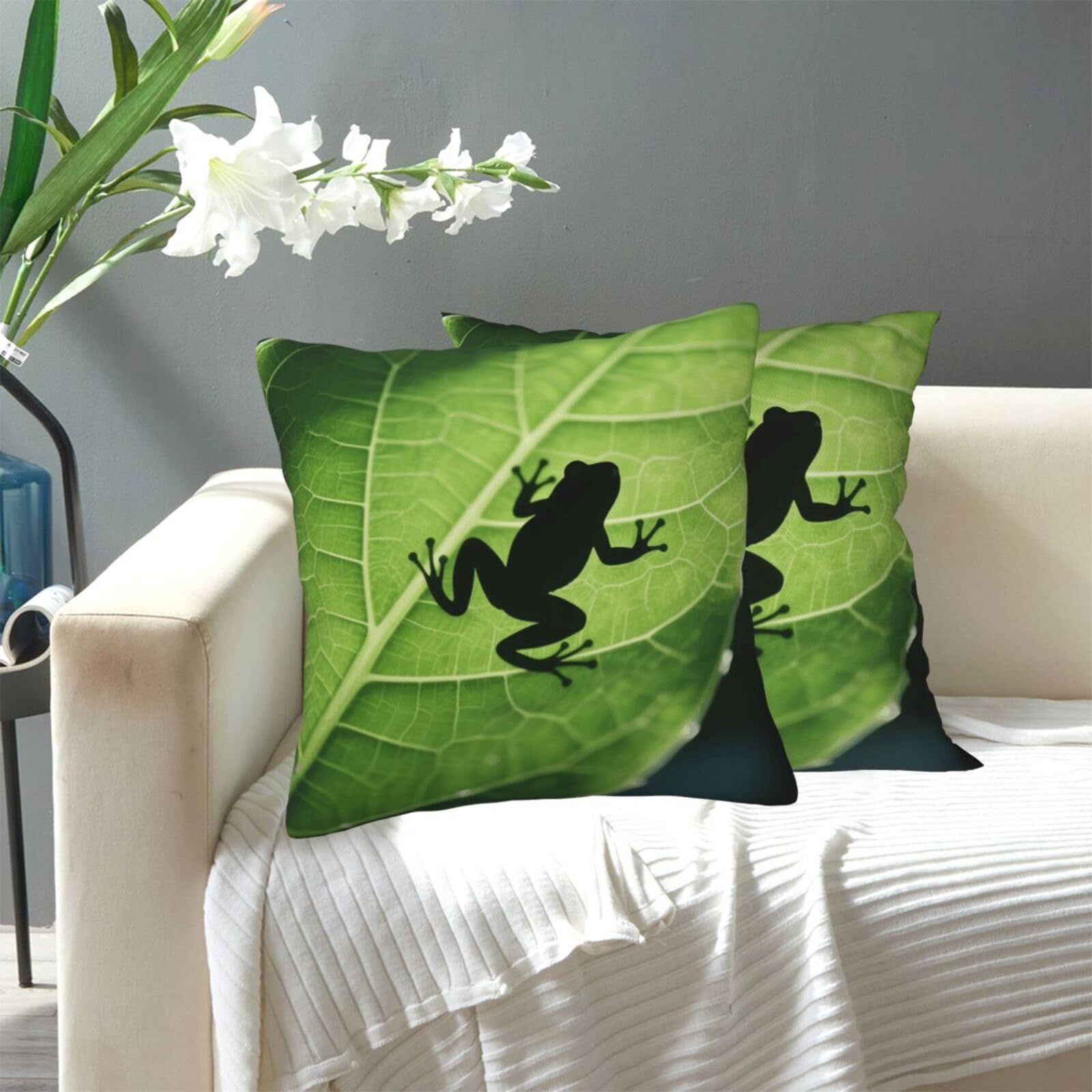 FekiLoot Decorative Throw Pillow Covers Modern Farmhouse Pillowcase Double Sided Cozy Cushion Cover for Sofa Couch Bed 20"X20" Frog Shadow On The Leaf