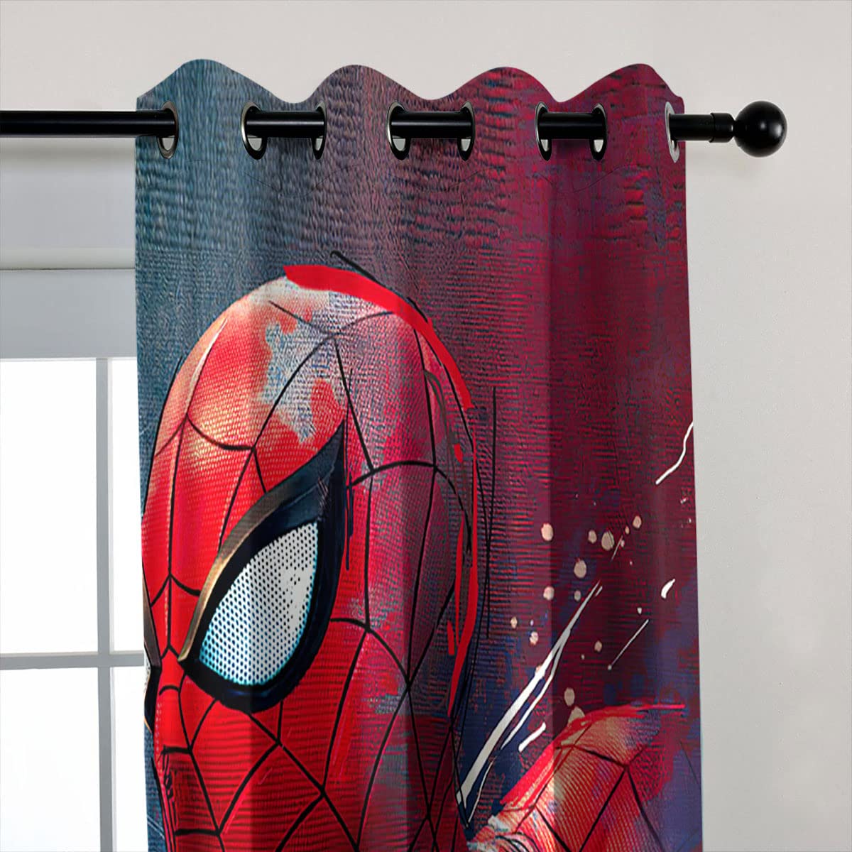Spider Web Super Hero Window Curtains For Boys Room - 2 Panel Set, 42x45 Inches, Red & Blue - View #5