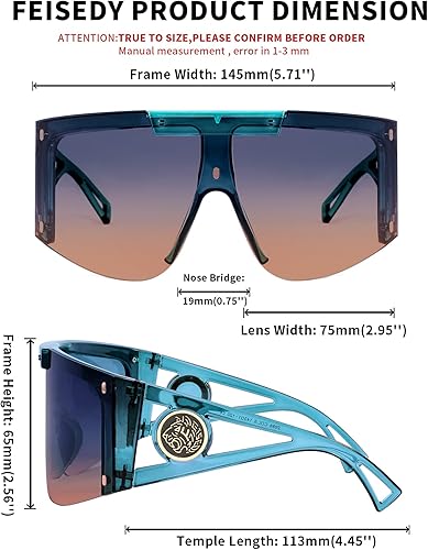 Miniatura 6 de FEISEDY Gafas de sol de gran tamaño de una pieza para hombres y mujeres, lentes de sol envolventes para ciclismo, conducción y vacaciones B4027