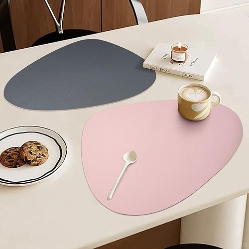 Miniatura 4 de Juego de 4 manteles individuales y posavasos de piel sintética, manteles individuales redondos de doble cara para cocina, comedor, mesa de patio,