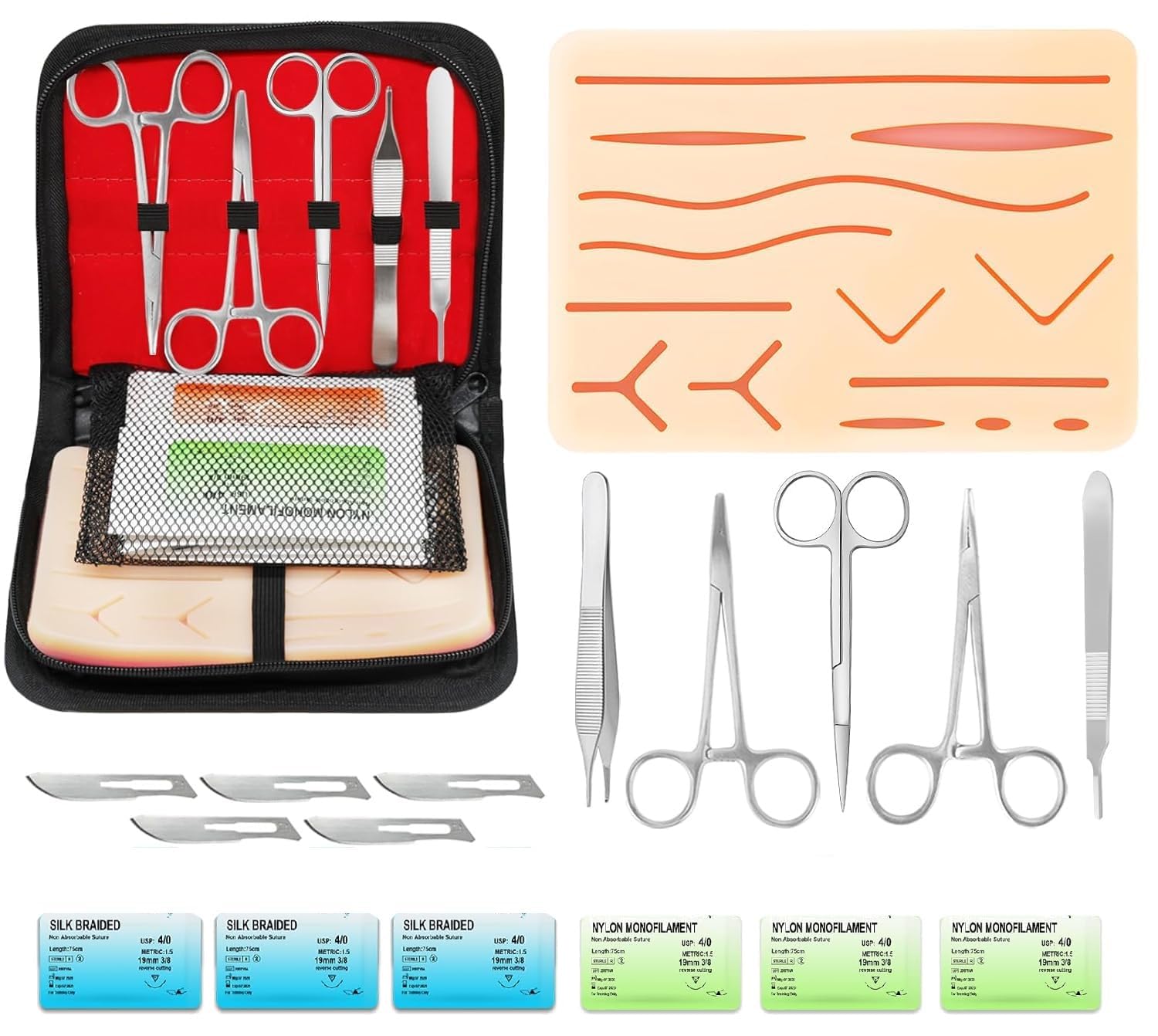 18 Suture Practice Kit for Medical Students - Suturing Kit Suture Pad with Pre-Cut Wounds, Suturing Threads & Tools, Wound Closure Stitches Training Kit for Med Dental Vet Students, Education Use Only-image-18