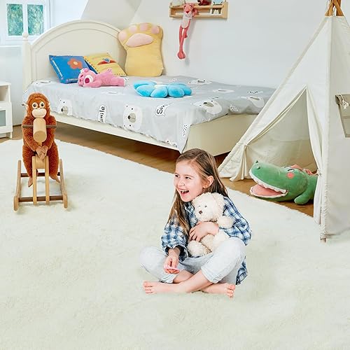 Miniatura 4 de Alfombra ultra suave para sala de estar, 5 x 8 pies, color blanco crema, esponjosa, alfombra de área para dormitorio, alfombra moderna de pelo