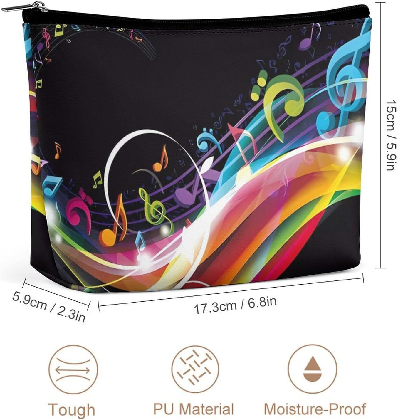 Colorful Music Toiletry Bag Large Capacity Makeup Bag Travel Makeup Pouch Mini Cosmetic Bags Zipper Make Up Storage Pouch Make Up Organizer Tool Pouchs image 2