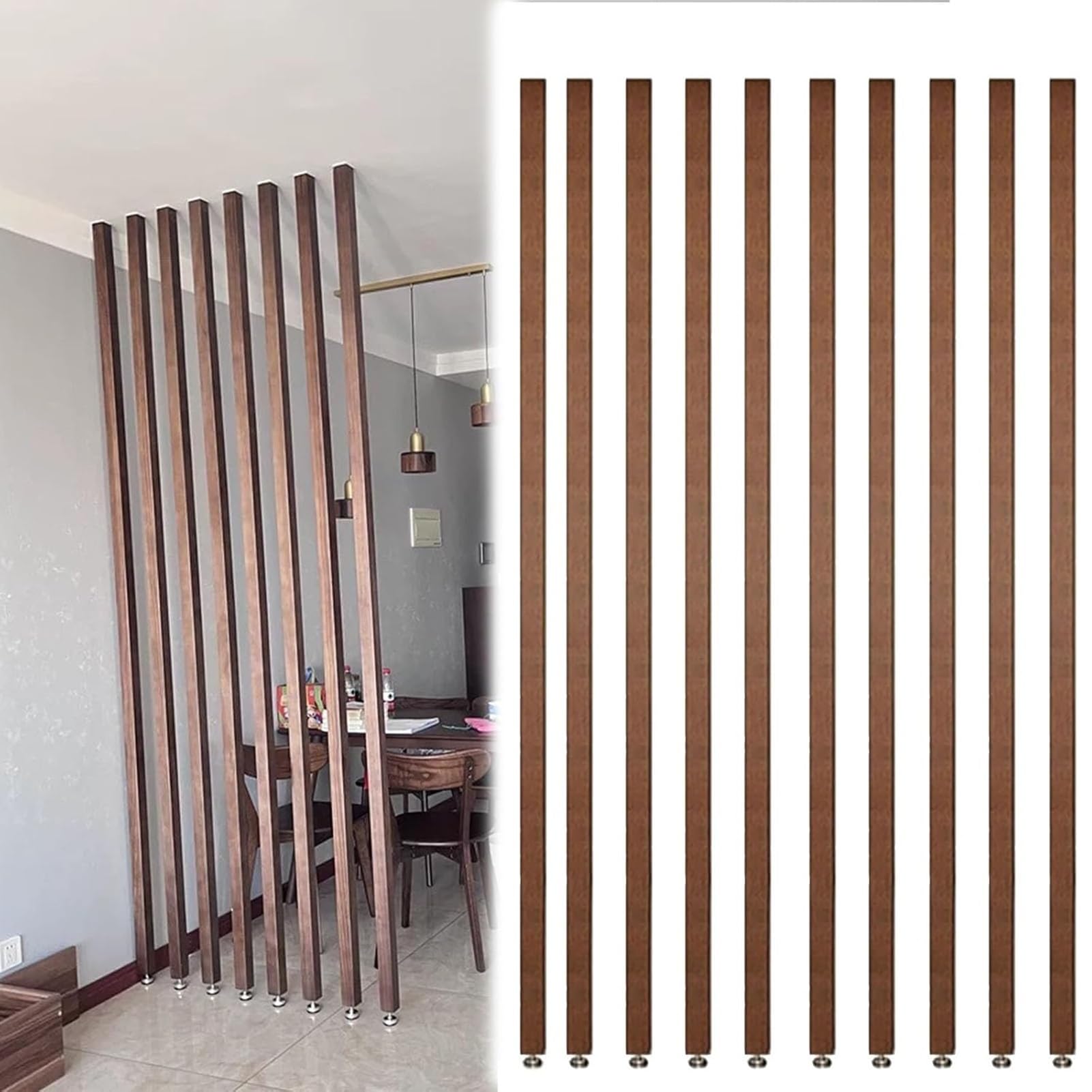 GLETSF 10 Pack Wooden Slats Room Divider - 70-240Cm Adjustable Floor-To-Ceiling Partition Screens, No Drill Installation For Home/Office/Entryway Decor - Easy Setup!-One Color-H-110cm/3.6ft
