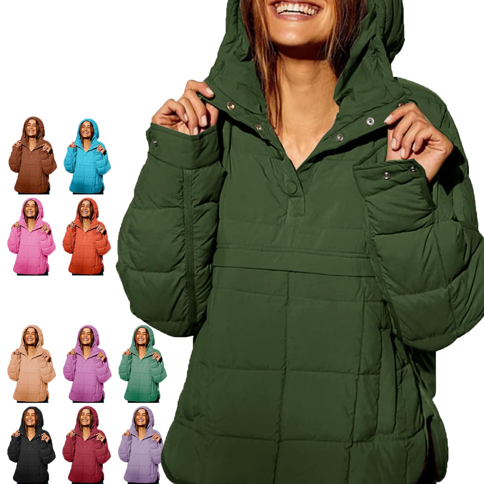 Generisch Damska kurtka oversize, pikowana, z kieszeniami, lekka, zielony (Military Green), XL