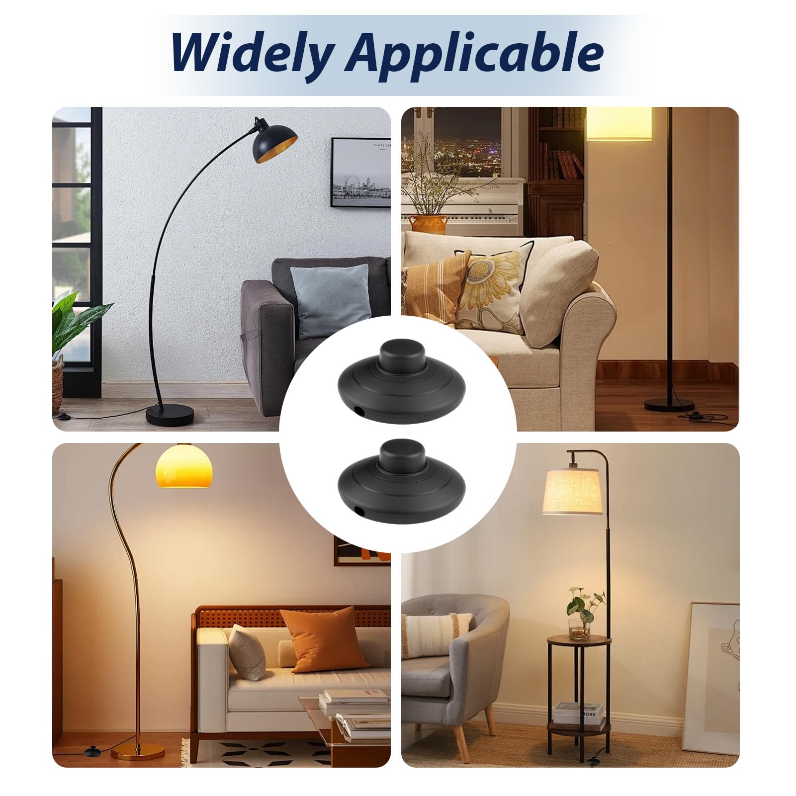 Greluma Lot De 2 Interrupteurs à Pédale Pour Lampadaire - AC 100-250V, Rond, Marche/Arrêt LED