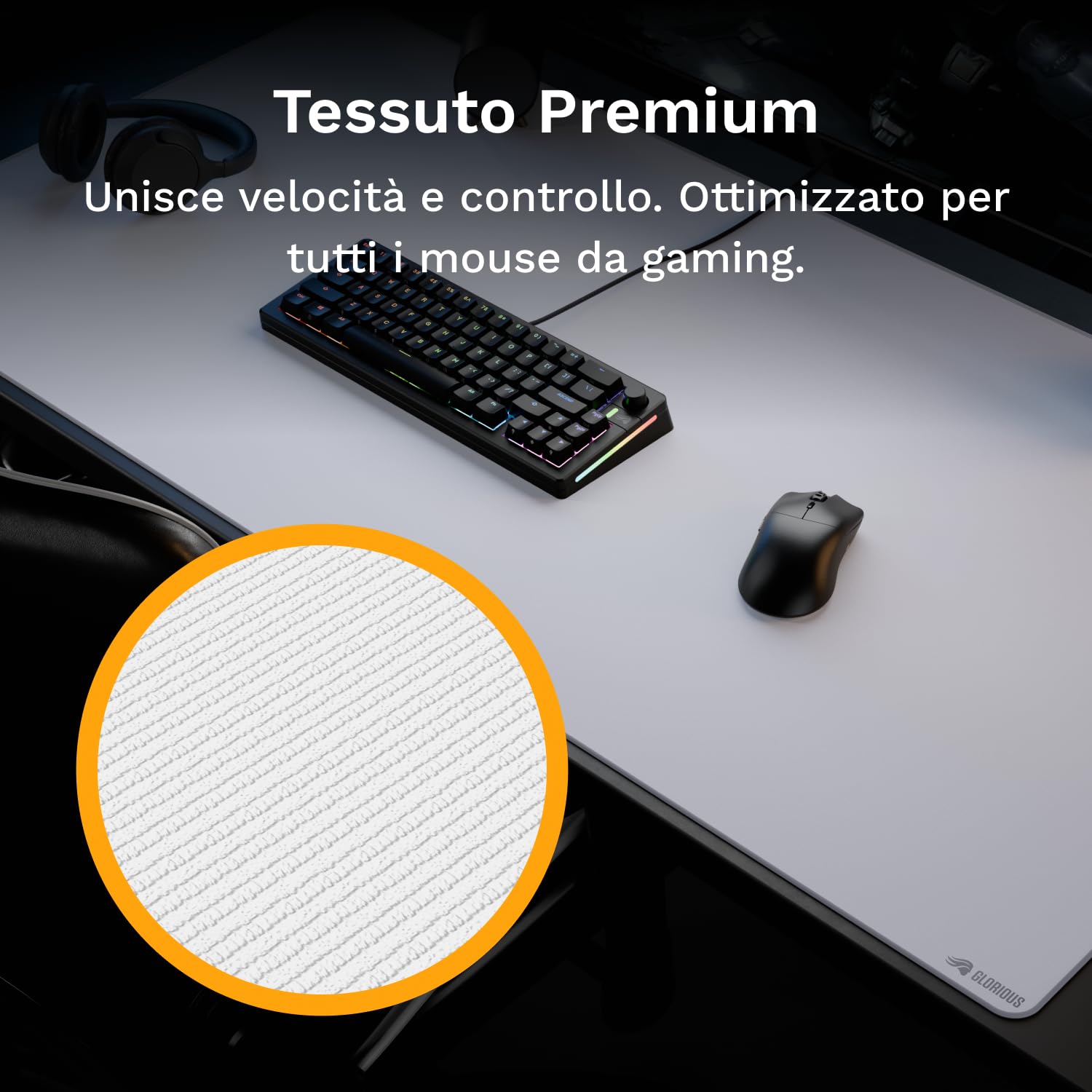 GLORIOUS Gaming - Mouse Pad GMP 2 XXXL: resistente ai liquidi, per tutti i sensori, superficie bilanciata per velocità e controllo, bordi cuciti - 1220mm x 610mm x 3mm - Tappetino 3XL bianco