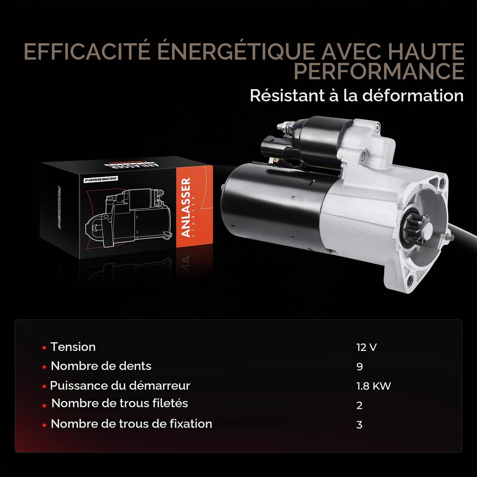 Frankberg Démarreur Compatible avec A4 8EC B7 2.0L 2004-2008 A6 4F2 C6 2.0L 2004-2011 Remplacer# 0986021220
