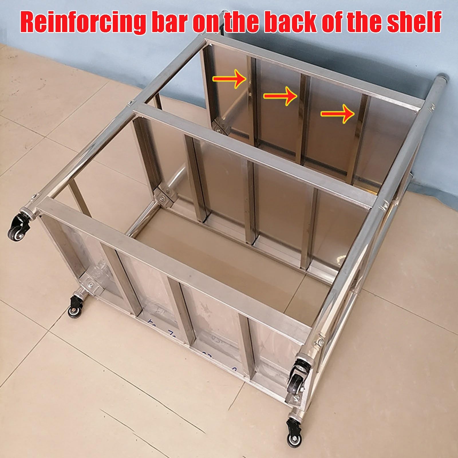 Carrello da cucina a 3 ripiani in acciaio inox, con ruote, scaffale multiuso con guardrail, altezza 100 cm, grande carrello portaoggetti per uso domestico o ristorante