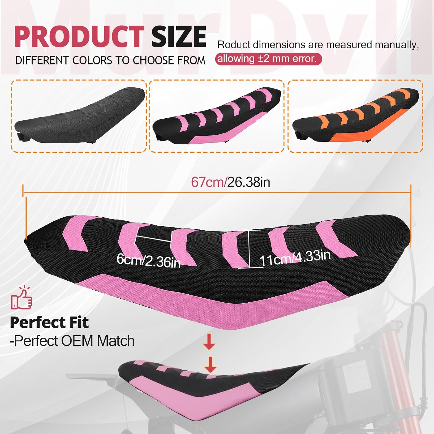 Dirt Bike Seat Cover for Tuttio Tutti Soleil 01 Waterproof Non-Slip E Bike Soft Motorcycle Seat Cover (Black with Pink Ribs)