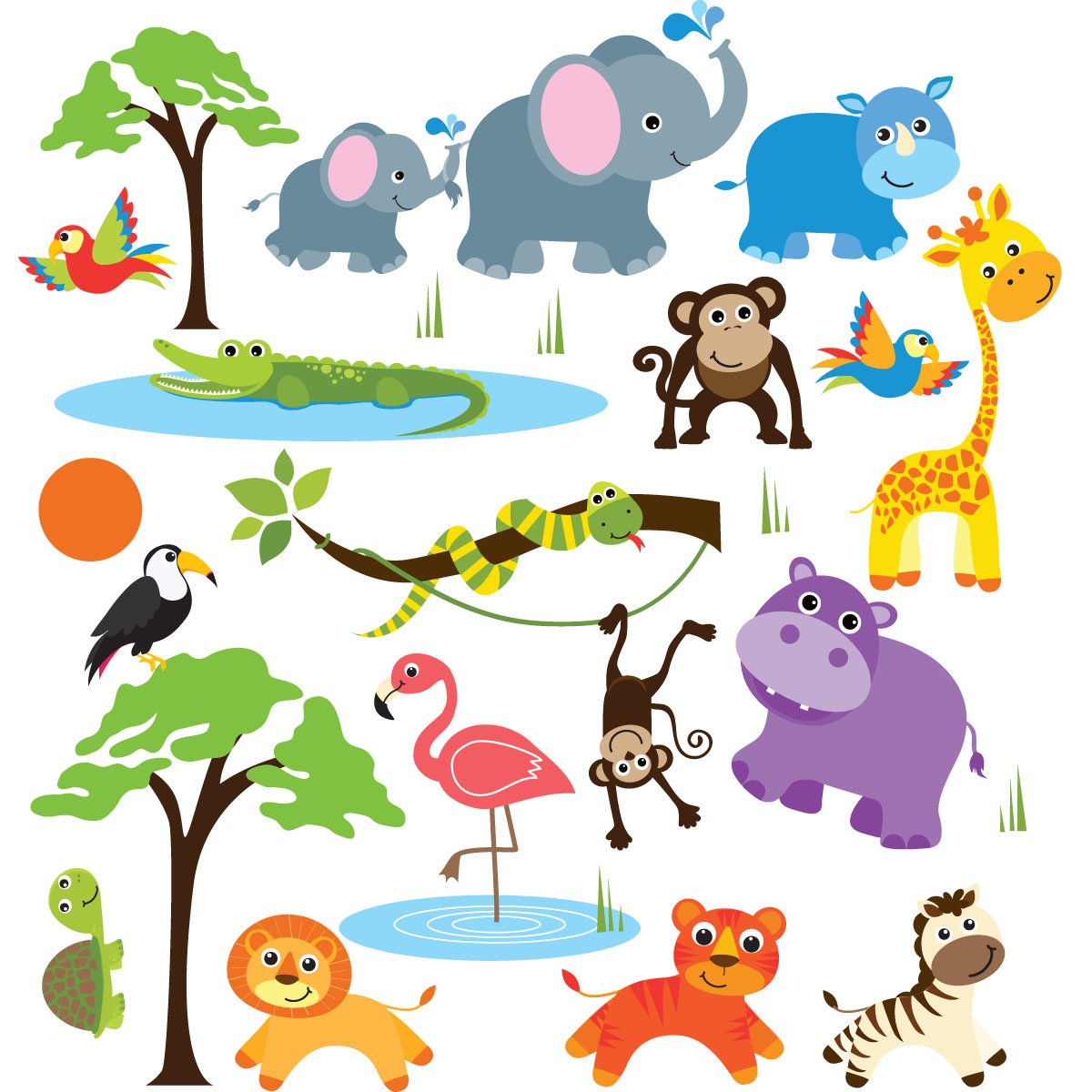 Jungle Safari Wild Animals Nursery Wall Sticker Decals for Boys & Girls