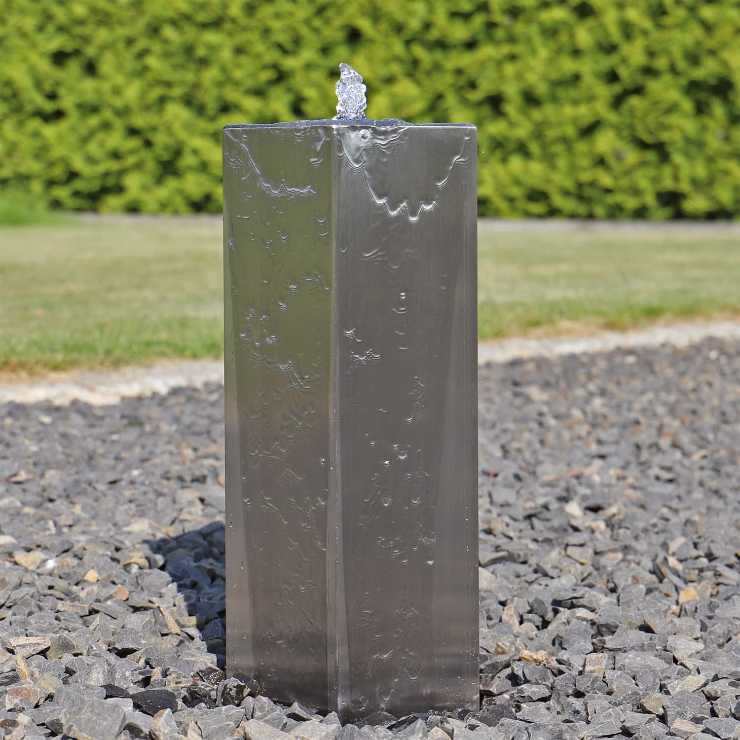 CLGarden Säulenbrunnen Edelstahl eckig ESB7 für außen Garten Brunnen Set Säule mit LED Beleuchtung